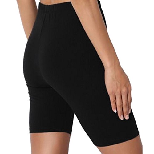 FarJing Women Fashion High Elasticity Solid Color Leggings Gym Active Pants Cycling Shorts(S,Black)
