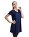 Come Together California CTC WT1057 Womens V Neck Short Sleeve Pleats Tunic Top L Navy