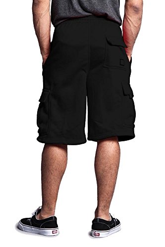 Victorious G-Style USA Men's Solid Fleece Cargo Shorts DFP1 - Black - 5X-Large