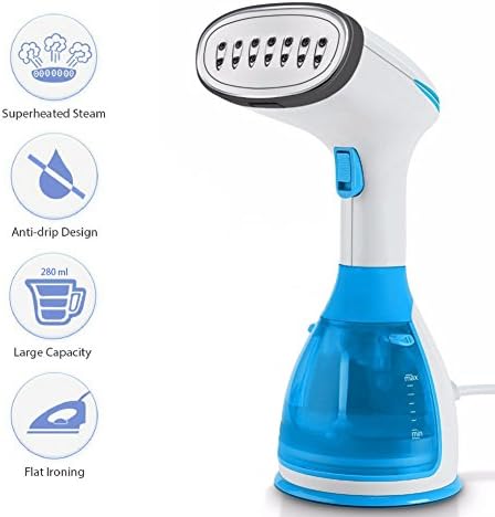 Logic Lab Garment Steamer, 280ml Handheld Clothes Fabric Fast Heat-up Steam Iron Vertical &amp; Horizontal Steam Dual-Use for Travel and Home Use