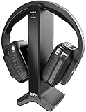 RIF6 Digital Wireless Over-Ear Headphones for TV, Smartphone, 2.4GHz UHF / RF, Rechargeable 20 Hour Battery and Transmitter Charging Dock (Black)