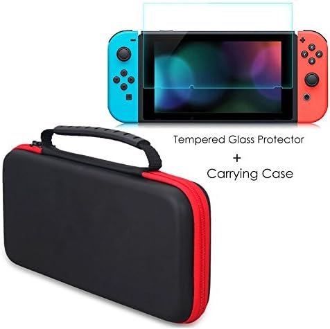 Bixshell Case and Tempered Glass Screen Protector for Nintendo Switch, Hard Shell Travelling Case with Game Cartridges Bundle for Nintendo Switch Console &amp; Accessories,Streak Blue