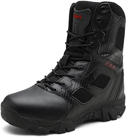 Fuaojia Men Combat Boots Waterproof Leather Tactical Sport Side-Zip Military Boot
