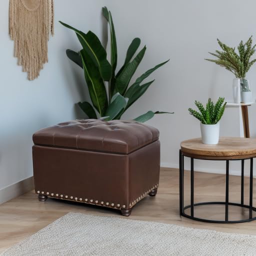 Joveco Leather Storage Ottoman Bench Rectangle 24 Inch Foot Rest Ottomans Stool for Living Room Bedroom(Brown) - Image 5