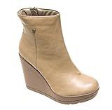 Breckelle's Claudia-11 Women's almond toe platform wedge stitch & stud decor zip closure ankle boots