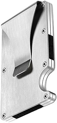 Minimalist RFID Wallet Money Clip for Men, Aluminum Slim Money Clip Wallet Brushed with Stainless Steel, Holds up to 15 Cards