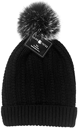 Pom-Pom Winter Hat Merino Wool Cable Knit Hat and Genuine Fur Bobble Gift
