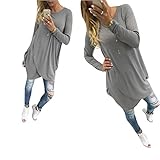 Woman Mini Dress, Franterd Long Sleeve Irregular Crew Neck Tops Shirt (XL, Gray)