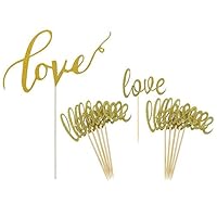 Gold Love Cake Topper Mini Love Cupcake Toppers Picks for Wedding Bridal Shower Engagement Decorations Supplies by GOCROWN