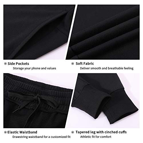 CQC Women's Active Cotton Sweatpants Workout Joggers Pants with Pockets Black S