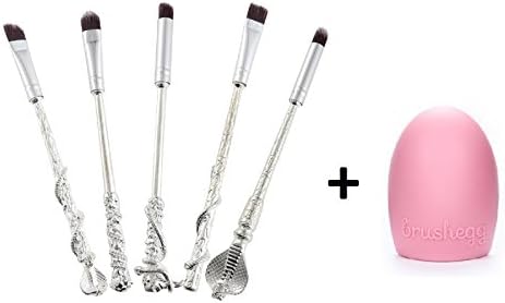 2 colors 5pcs Metal Handles Make Up Brushes Set Magic Wizard Wand Eye Makeup Brush Eyeshadow Blending Brushes Set with Free Brush Egg Cleaner Beauty Tools kit set (Silver)