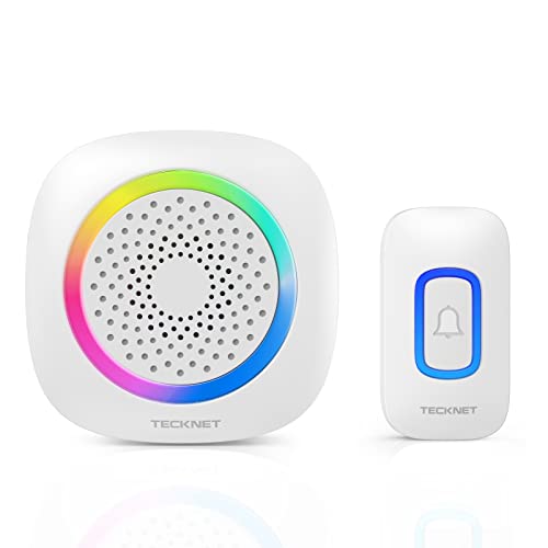 TECKNET Longest 1300 Feet Wireless Doorbell with RGB Alarm Lighting,Battery-Powered IP66 Waterproof Design,60+Chimes & 5-Level Volume for Home/Apartment/Classroom/Business,4.5-Year Battery Life,White