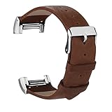 For Fitbit Charge 2 Bands, Genuine Leather Replacement Bands for Fitbit Charge 2 Coffee Brown with Metal Connectors