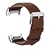 iGK Leather Replacement Bands Compatible for Fitbit Charge 2, Genuine Leather Wristbands Coffee Brown with Metal Connectors