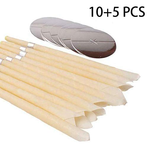 10 Pack Ear Candlles, 100% Beeswax Original Kit with 5 Discs