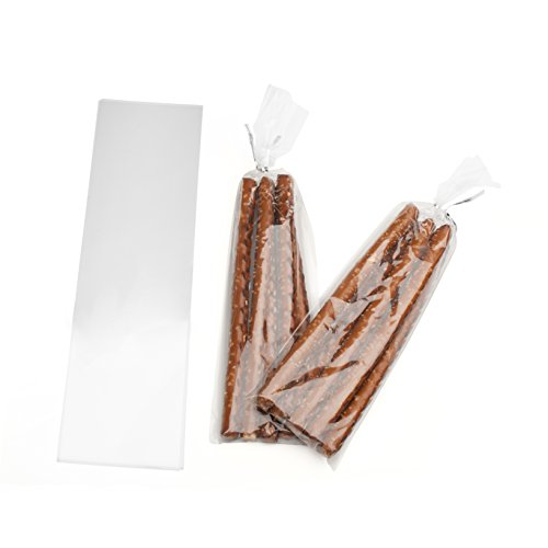 LSP - 125 Pack of 11" x 3" Clear Cellophane Treat Party Favour Bag - Cello gift Bag for Candy Pretzel Chocolate, Cake Pops, Biscotti - Complete with 125 Silver Twist Ties