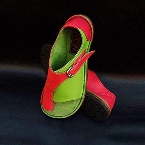 TnaIolral Women Sandals, Roman Style Soft Comfortable Leisure Summer Flat Buckle Flat Beach Shoes (US:6.5, Red)