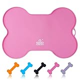 Super Design Silicone Waterproof Placemat - Bone Shaped Pet Feeding Mat, FDA Grade Silicone Raised Lip Non Spill Dog Cat Bowl Mat Pink