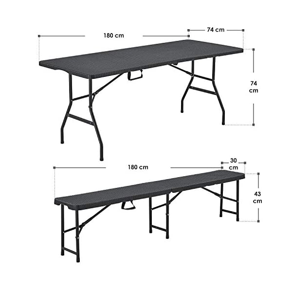 Juskys Bierzeltgarnitur Amberg 3-teilig & klappbar - 180 x 74 x 74-2 Bierbänke & Biertisch in Rattan-Optik Gartenmöbel-Set Festzeltgarnitur Camping – Bild 3