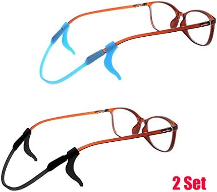 2-Set Silicone Kids Eyeglasses Anti-slip Retainers Hooks Chains,Blue &amp; Black