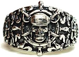 Siamhandmade2014 Jolly Roger Pirate Skull Anchor Biker Ring 925 Sterling Silver Jewelry Size 6-15
