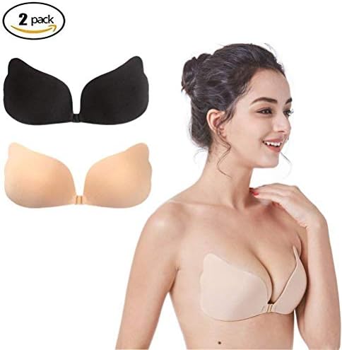 Backless Self Adhesive Bra Reusable Strapless Wing Shaped Invisible Push Up Plunge Sticky Lite Silicone Bra with Buckle
