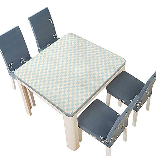 PINAFORE Jacquard Polyester Fabric Tablecloth Big Little Squares Checked Pattern Vintage Geometric Tile Ornament Cream Baby Blue Suitable Home use 57 x 57 INCH (Elastic Edge)