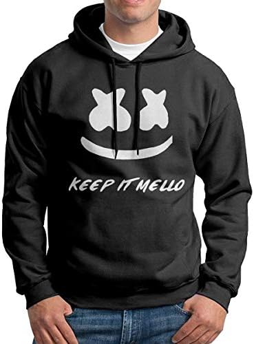 Marshmello Keep It Mello Men Long Sleeve Classic Pullover Print Hoodie Hooded Sweatshirt Drawstring Black