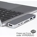 HyperDrive USB C Hub, Best Type-C DUO Adapter 50Gbps for MacBook Pro 2017/2016 13" 15", 7in2: USB-C 100W Power Delivery, USBC 5Gbps Data, 4K HDMI, microSD/SD Card Reader, 2xUSB 3.1 Ports by SANHO
