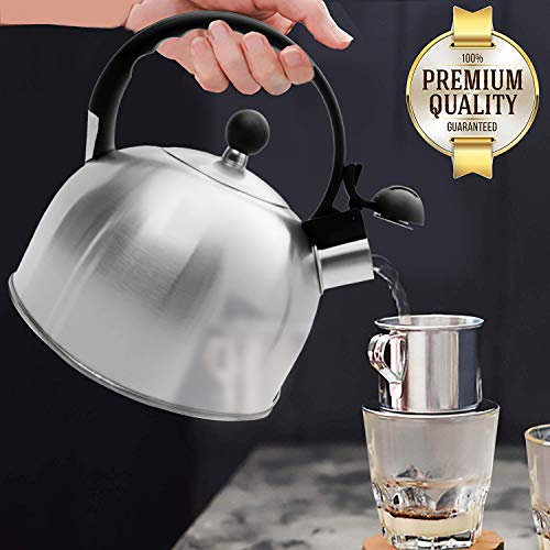 2.5 Liter Whistling Tea Kettle Modern Stainless Steel Whistling Tea Pot for Stovetop with Cool