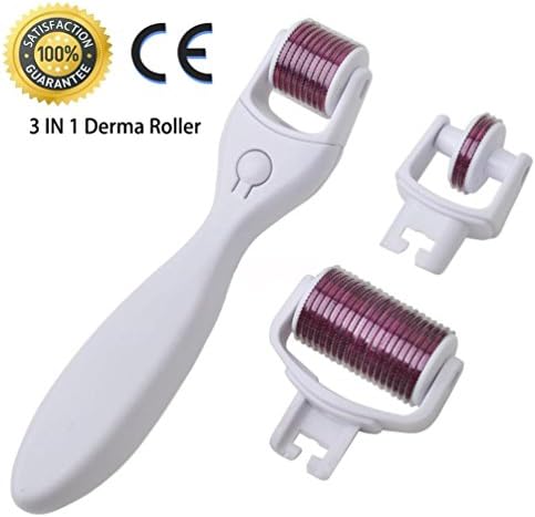Xtrabeauty 3 in 1 Titanium Derma Roller- 3 Separate Replaceable Roller Heads of Different Needles Count 180c/600c/1200c in 0.5mm, 1.0mm & 1.5mm Size (3-in-1 White)