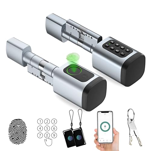 Smart Door Lock Keyless Entry 5 in 1 with Fingerprint, Keypad Lock, IC Card, and Mobile App Control, Remote Access via Gateway, Adjustable Cylinder, for Homes,Offices, & Vacation Rentals