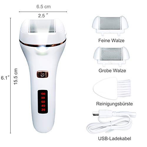 bemece Elektrischer Hornhautentferner, Wasserdicht Elektrische Fußfeile, USB wiederaufladbar, Mit Batterieanzeige und Beleuchtung