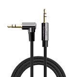 Audio Cable,CableCreation 3.5mm Right Angle Male to Male Auxiliary Jack Cable with Silver-Plating Copper Core Compatible with Car,iPhones,Tablets,PS4 Headset,Echo Dot,24K Gold Plated, Black/1.5ft