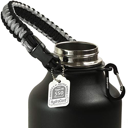 Gearproz Handle for Hydro Flask, Nalgene, Takeya - America's No. 1 Paracord Water Bottle Carrier with Safety Ring - Fits Wide Mouth 12 oz to 64 oz Flasks (Light Gray)