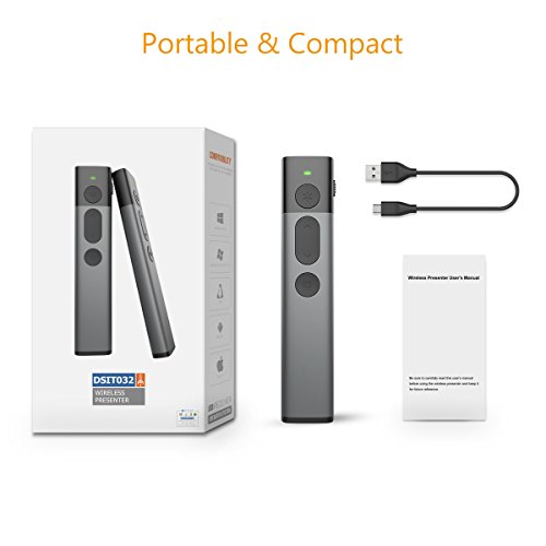 Wireless Presenter with Green Laser Pointer, Presentation Remote, Powerpoint Clicker 2.4GHz Rechargeable PPT PowerPoint Clicker, Support Hyperlink (Gray) - Thumbnail 7