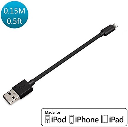 LINKPIN 0.5ft Nylon Braided USB Sync Cable with Lightning Connector [Apple Mfi Certified] for iPhone 7 / 7 Plus / 6s / 6s Plus / 6 / 6 Plus , iPad Pro Air 2 and More (Black)