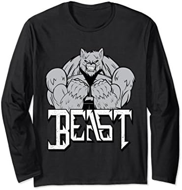 Unisex Badass Wolf Beast Long Sleeve Shirt For The Gym Tee 2XL Black