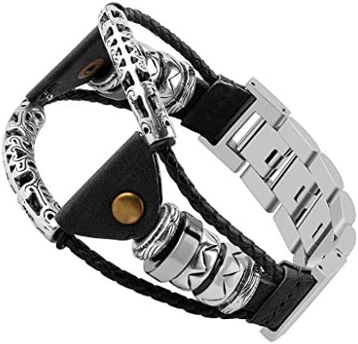 certainPL Replacement Band Strap for Samsung Gear S3/Galaxy Watch 46mm Smart Watch, Stainless Steel Leather Wristband for Women & Men (Black)