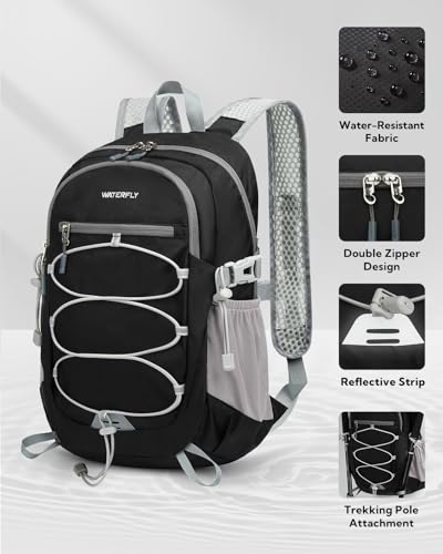 Waterfly Small Foldable Hiking Backpack: 15L Lightweight Rucksack Bag for Men Women Walking Packable Back Pack Water Resistant Daypack for Outdoor Camping Day Pack