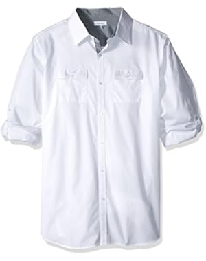 Calvin Klein Men's Big and Tall Solid Poplin Roll Tab Long Sleeve Button Down Shirt