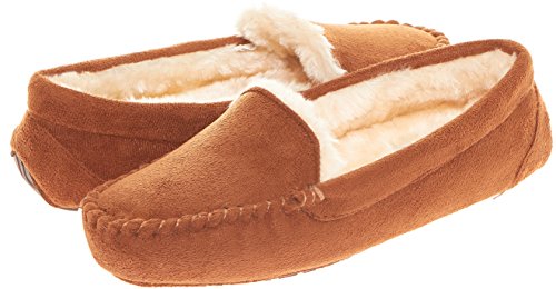 Floopi Womens Indoor Outdoor Fuax Fur Lined Moccasin Slipper W/Memory Foam (M, Chestnut-306)