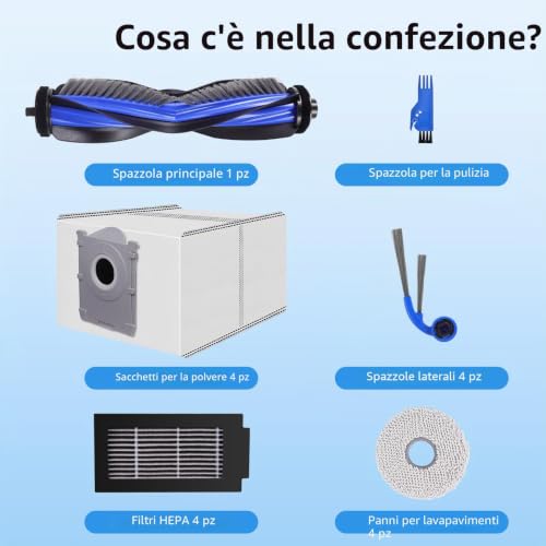 Spofan Accessories Kit for ECOVACS T50 OMNI Gen3/T50 Pro Omni Gen3, T30C OMNI | for DEEBOT Robot Vacuum Cleaner Spare Parts 1 Main Brush, 4 Filters, 4 Side Brushes, 4 Mop Cloths, 4 Bags
