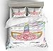APJJQ Unicorn Duvet Cover Set Full/Queen Size,Floral Feather Eyelashes Unicorn Head with Pink/Blue/Gold Stars Background White 2 Piece with 1 Pillow Sham Kids Bedding Set for Boys,Girls and Teens