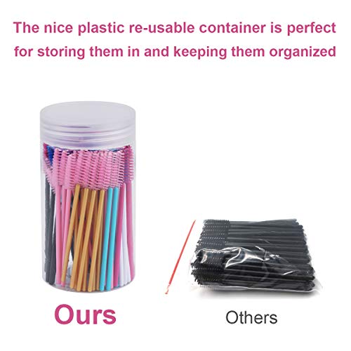 Cuttte 100pcs 10 Colors Disposable Mascara Brushes Wands with Container, Eyelash Brush Makeup Applicators Kits for Eyelash Extensions and Mascara Use