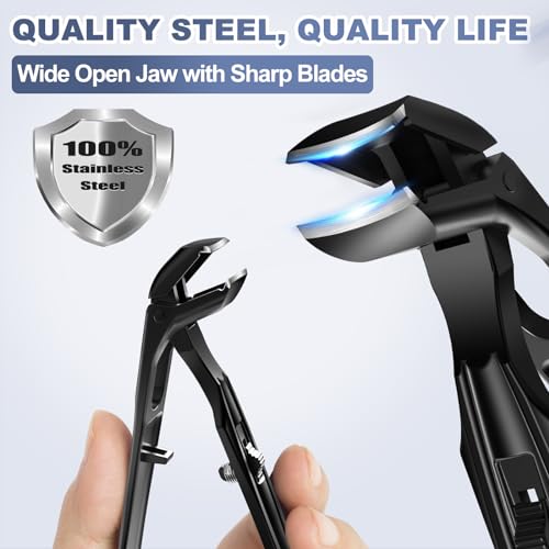 Toenail Clippers for Seniors Thick Toenails, Angled Head Nail Clippers for Men with Wide Jaw Opening, Sharp Heavy Duty Angled Toe Nail Clipper with Catcher