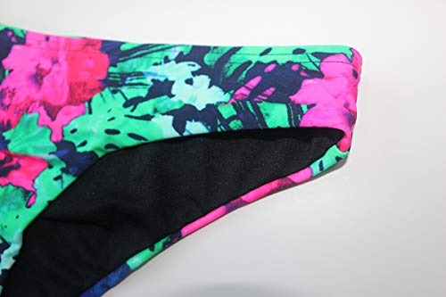 Agreya Womens 2 Piece Push up Black Bikini Top Floral Printing Bottom Swimsuit (Blue, S)