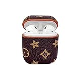 Airpods Case Keychain,MeiQing Leather AirPod Charging Protective Case Cover for Airpods Earphones Accessories Great Gift (Brown Flower)