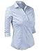 DOUBLJU Classic Dress Shirts 3/4 Sleeve Slim Fit Button Down Y Shirts Basic Casual Work Blouse Tops for Womens with Plus Size