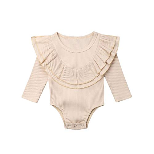 Emimarol Toddler Baby Kids Girls Boys Ruffles Ruched Solid Romper Bodysuit Casual Clothes Beige